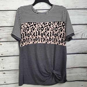 Mixed Media Tie Shirt Size Large Blouse